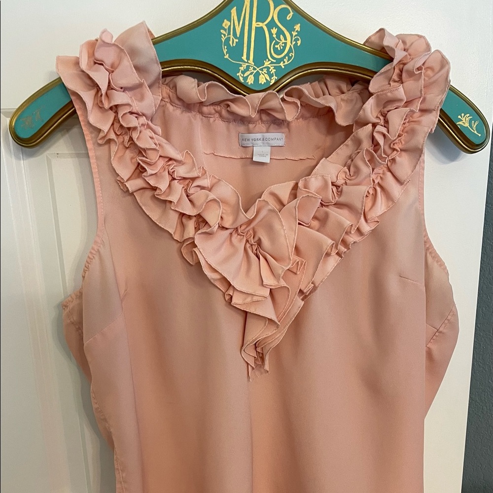 New York & Company Blush Ruffle Sleeveless Blouse